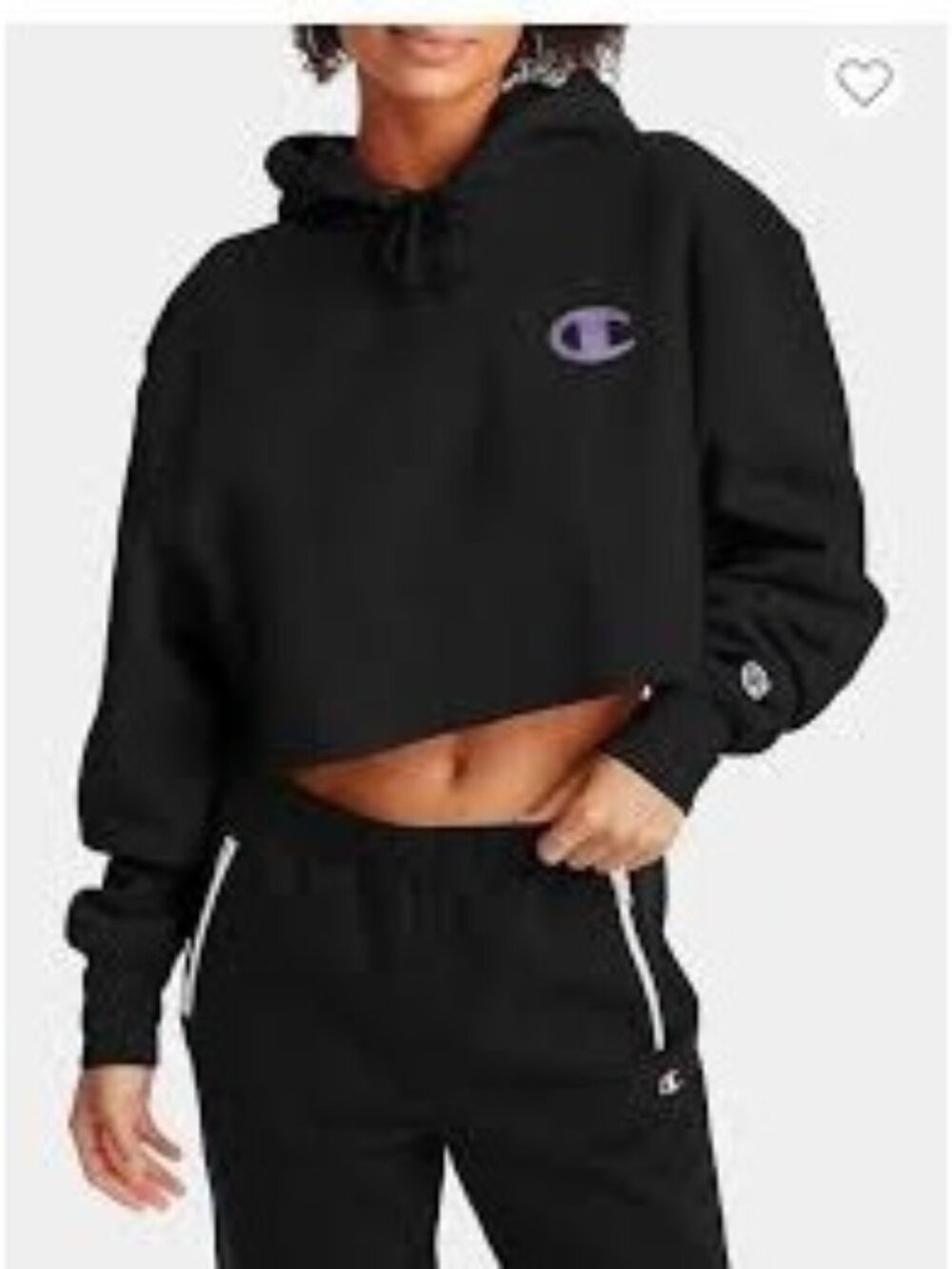 Champion Reverse Weave Cropped Cutoff Hoodie Black Women's Size S Pink Logo